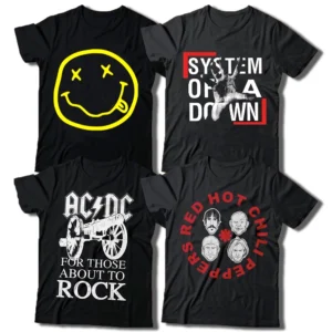 Camiseta Nirvana, System Of A Down, Red Hot, Metallica, Misfits, Kiss, Guns N'Roses, Nirvana, Iron Maiden, Slipknot