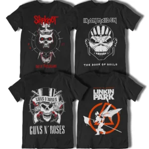 Camiseta Slipknot, Iron Maiden, Guns N' Roses, Linkin Park, Ramones, My Chemical Romance, Kiss, AC/DC, Linkin Park